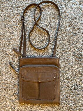 Perlina New York Women's Brown Crossbody Bag Cheetah Patten Lining Multi Pockets